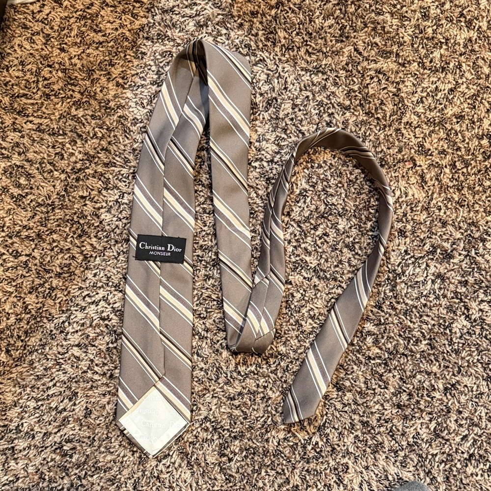 Dior Monsieur Brown and Cream Diagonal Stripe Silk Tie